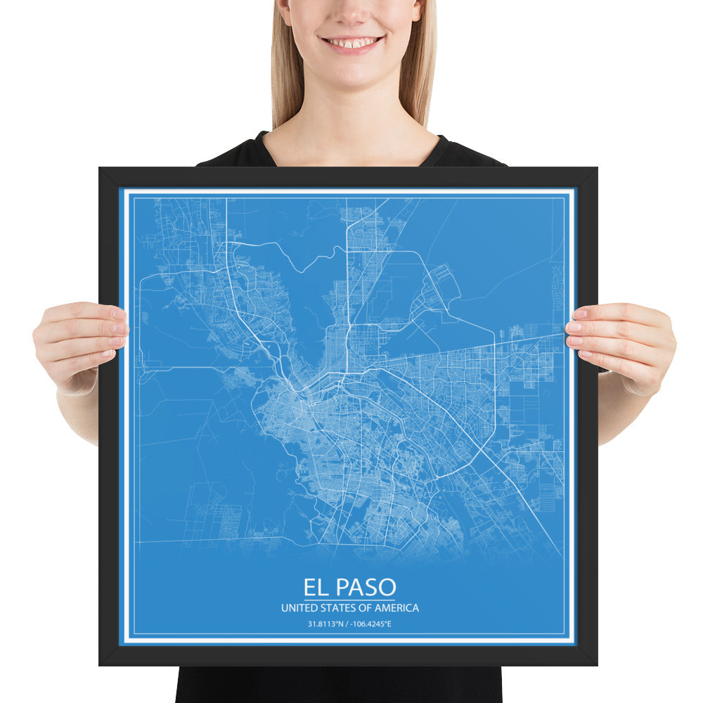 El Paso Blue and White Framed Map