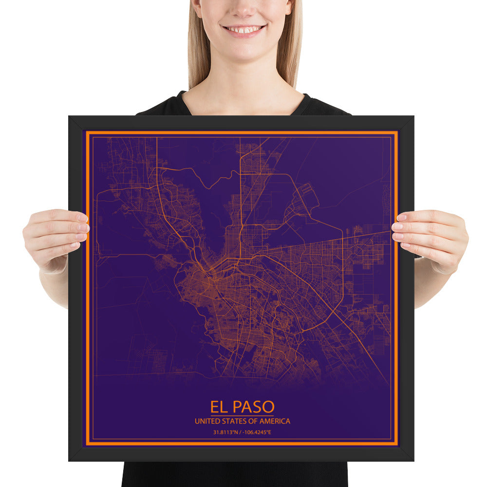 El Paso Purple and Orange Framed Map