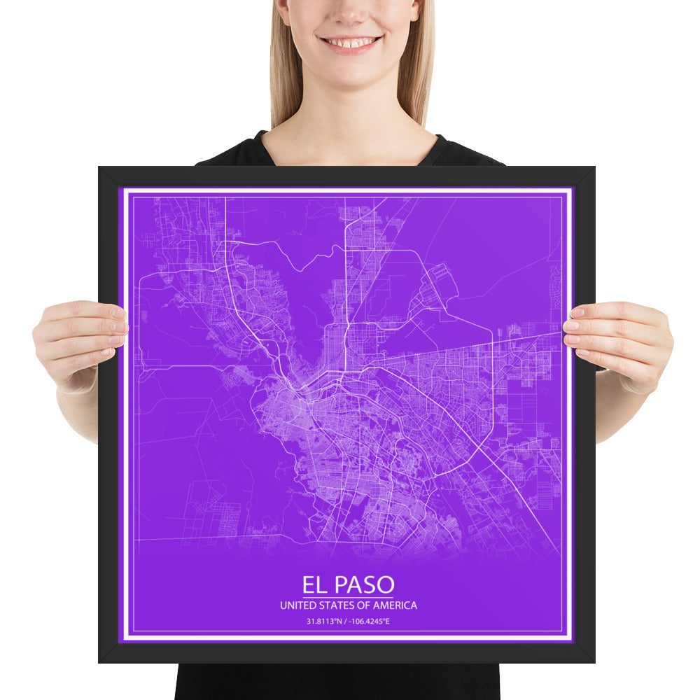 El Paso Purple and White Framed Map