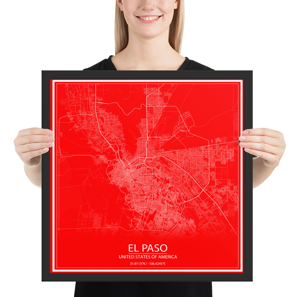 El Paso Red and White Framed Map