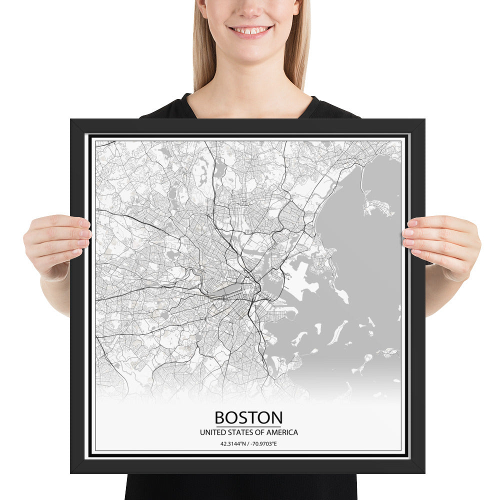 Boston White Framed Map