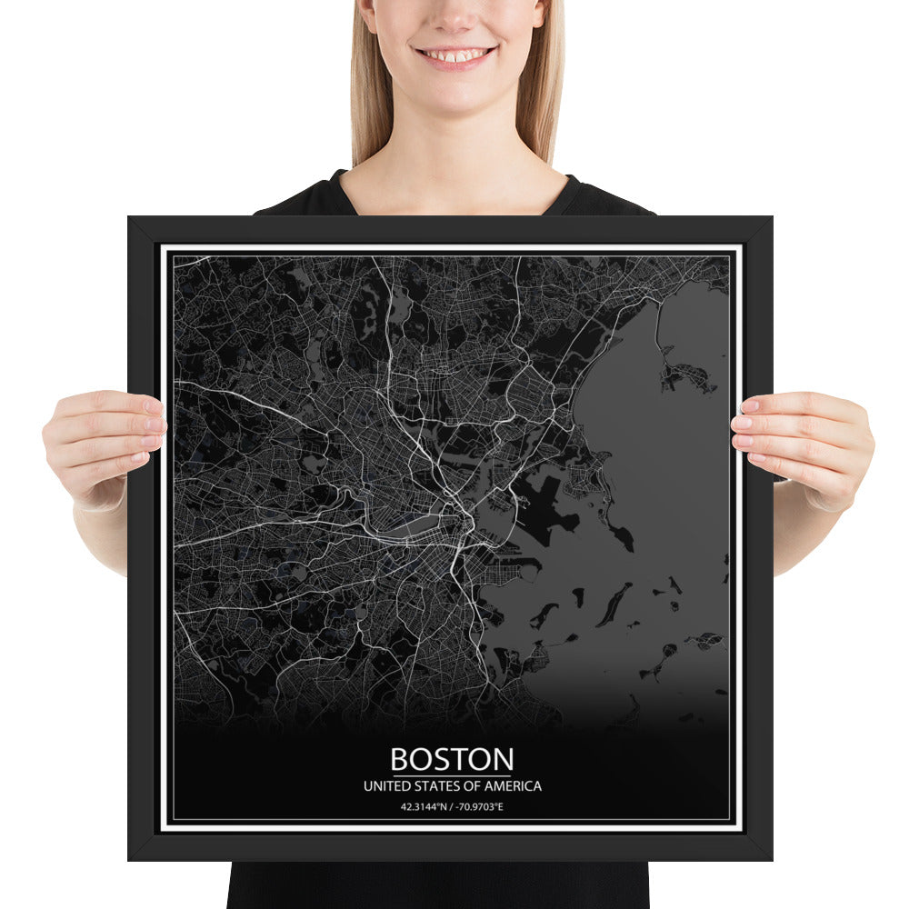 Boston Black Framed Map