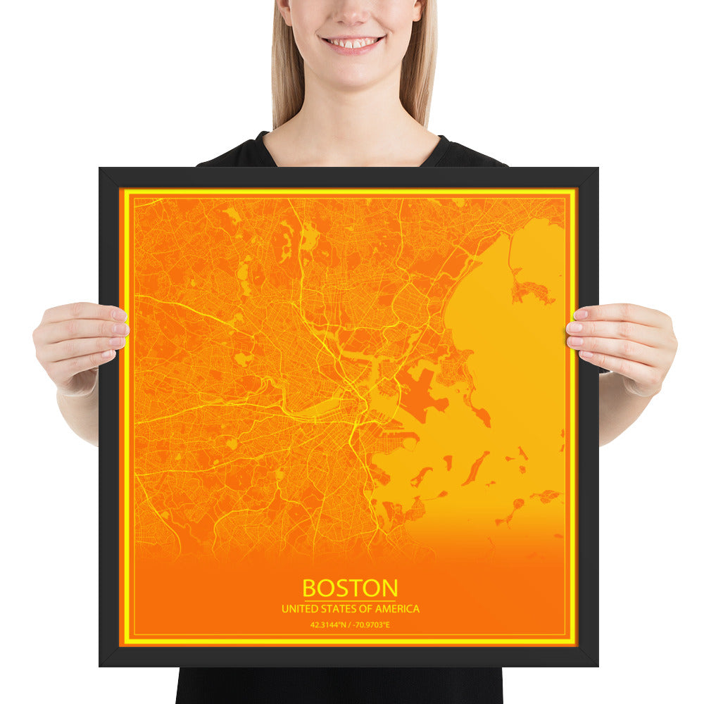 Boston Orange and Yellow Framed Map