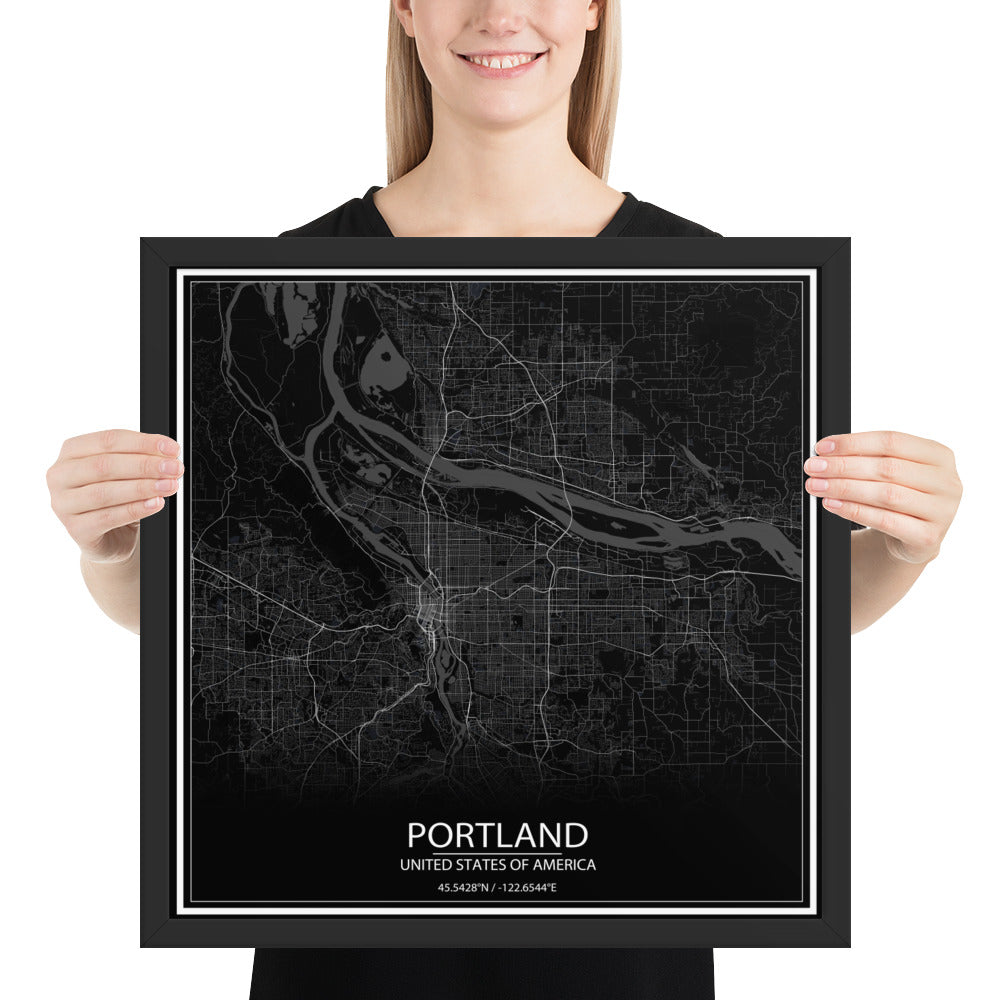 Portland Black Framed Map