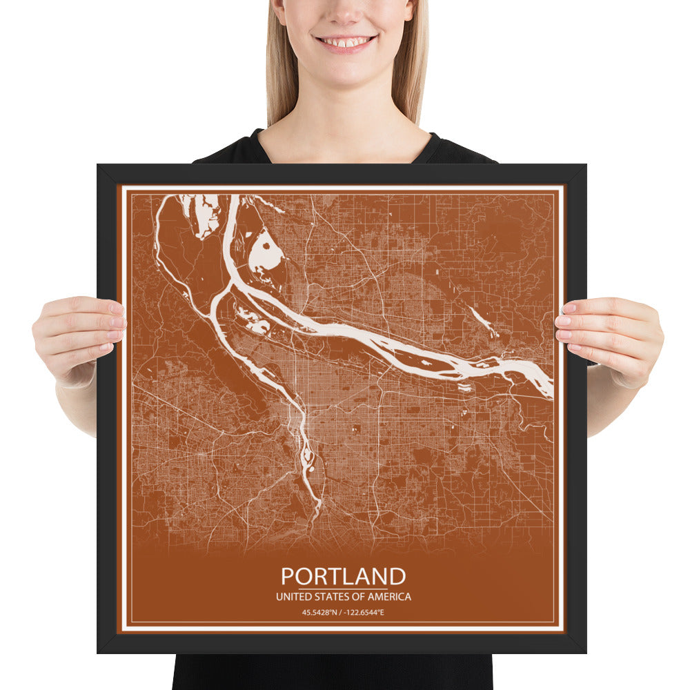 Portland Brown and White Framed Map