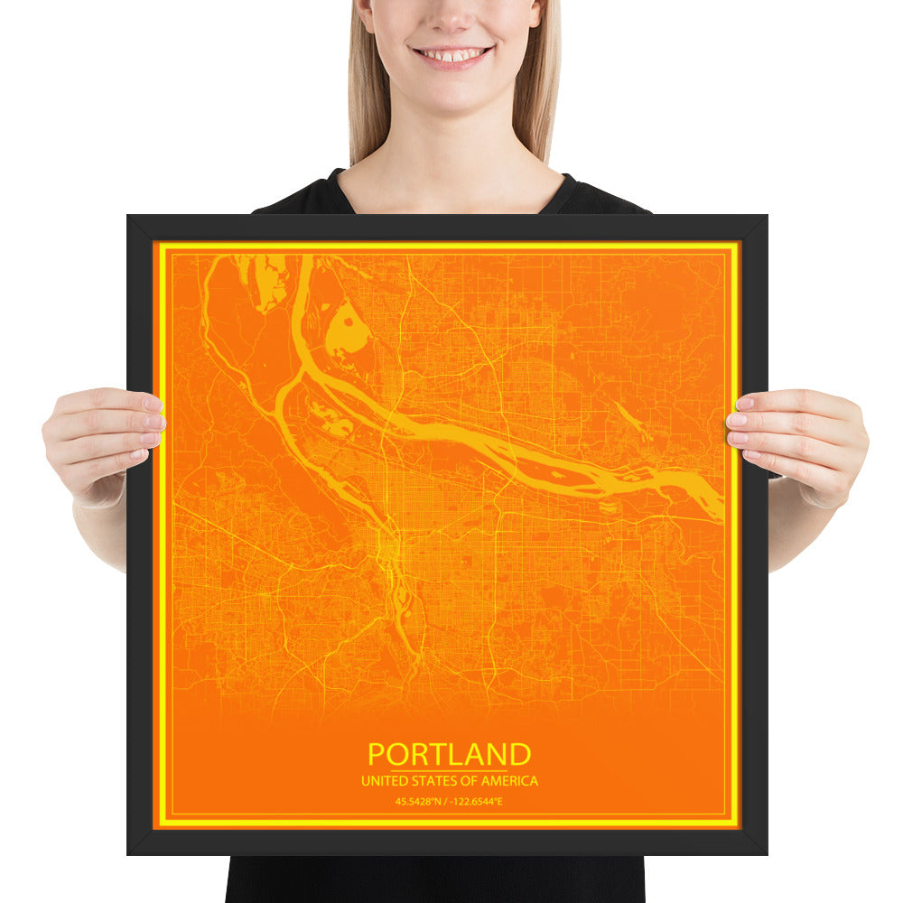 Portland Orange and Yellow Framed Map