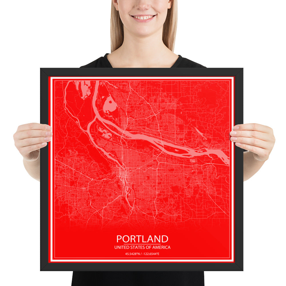 Portland Red and White Framed Map