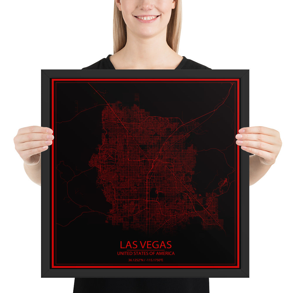 Las Vegas Black and Red Framed Map