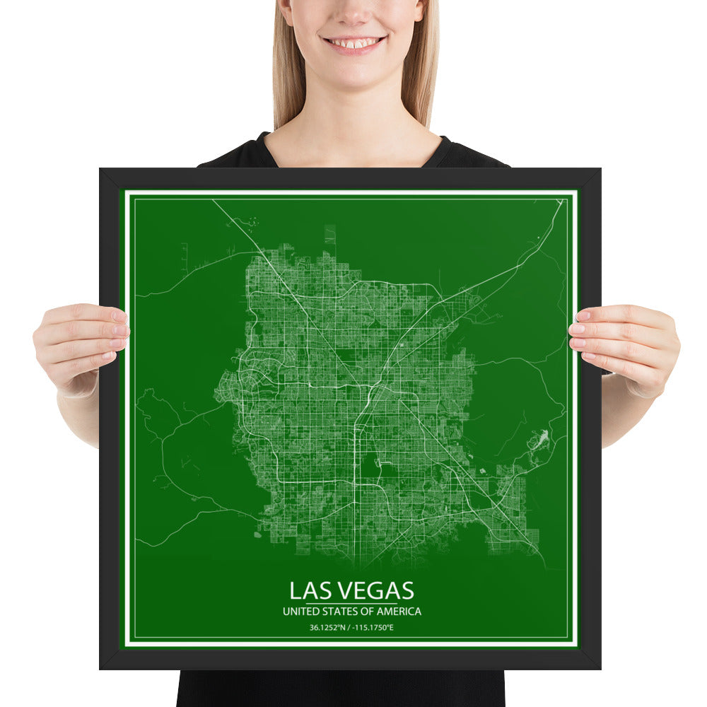 Las Vegas Green and White Framed Map