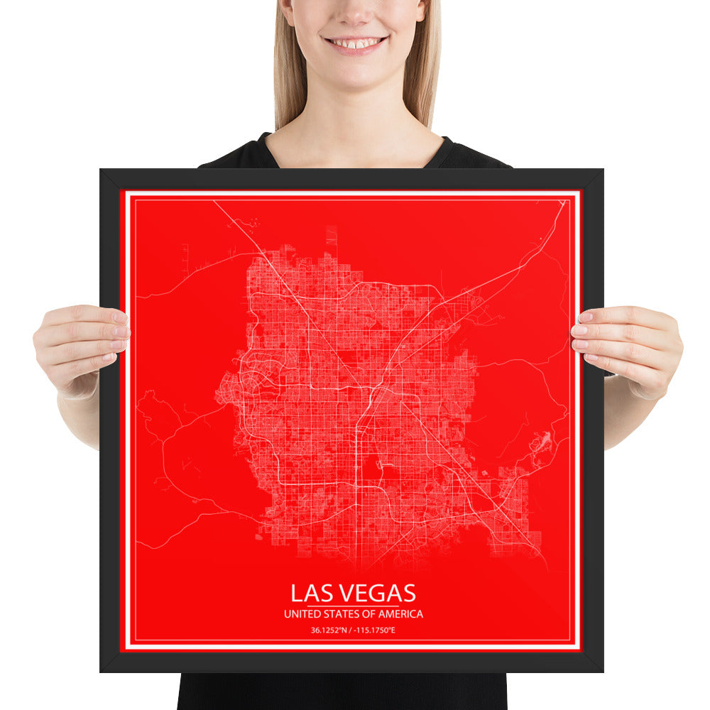 Las Vegas Red and White Framed Map