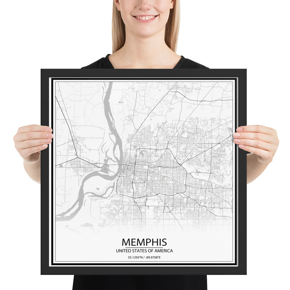 Memphis White Framed Map