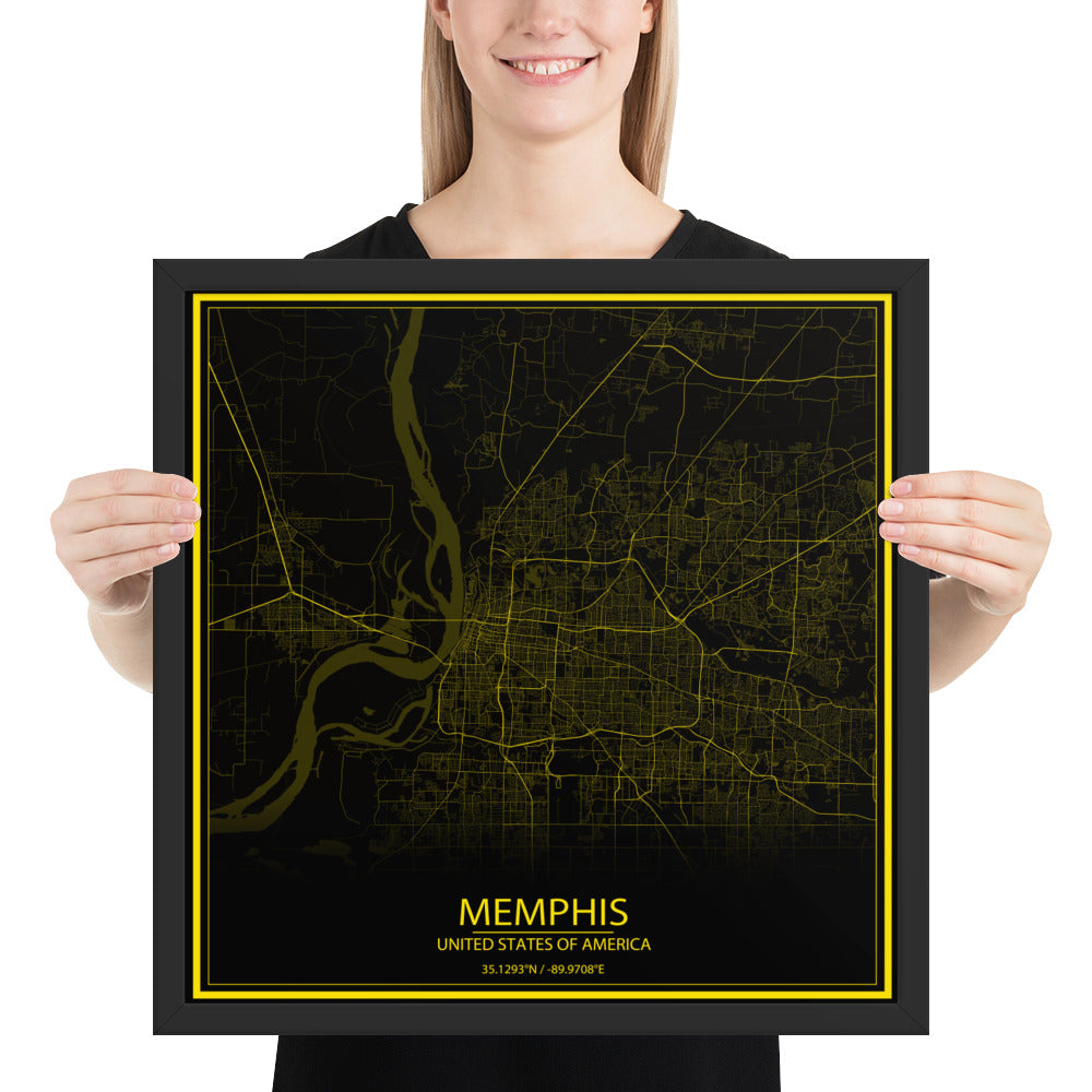 Memphis Black and Yellow Framed Map