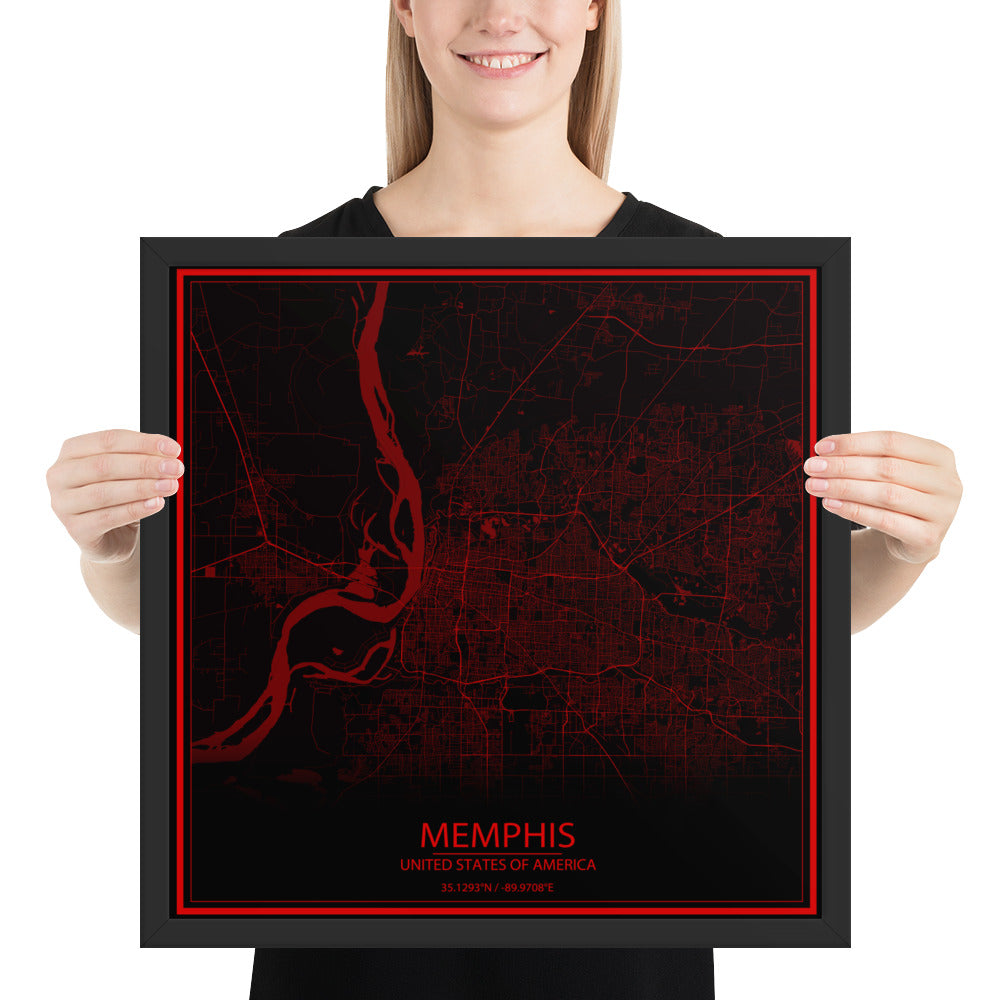 Memphis Black and Red Framed Map