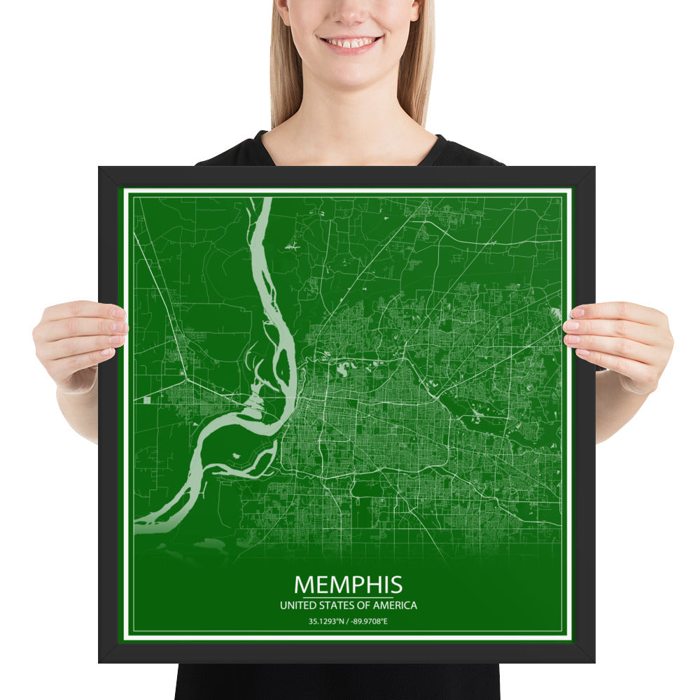 Memphis Green and White Framed Map