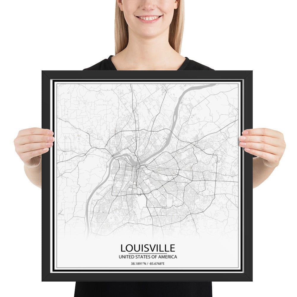 Louisville White Framed Map