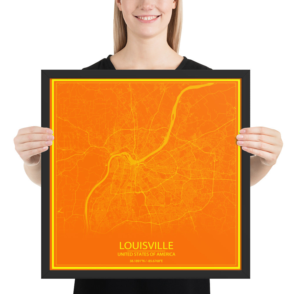 Louisville Orange and Yellow Framed Map