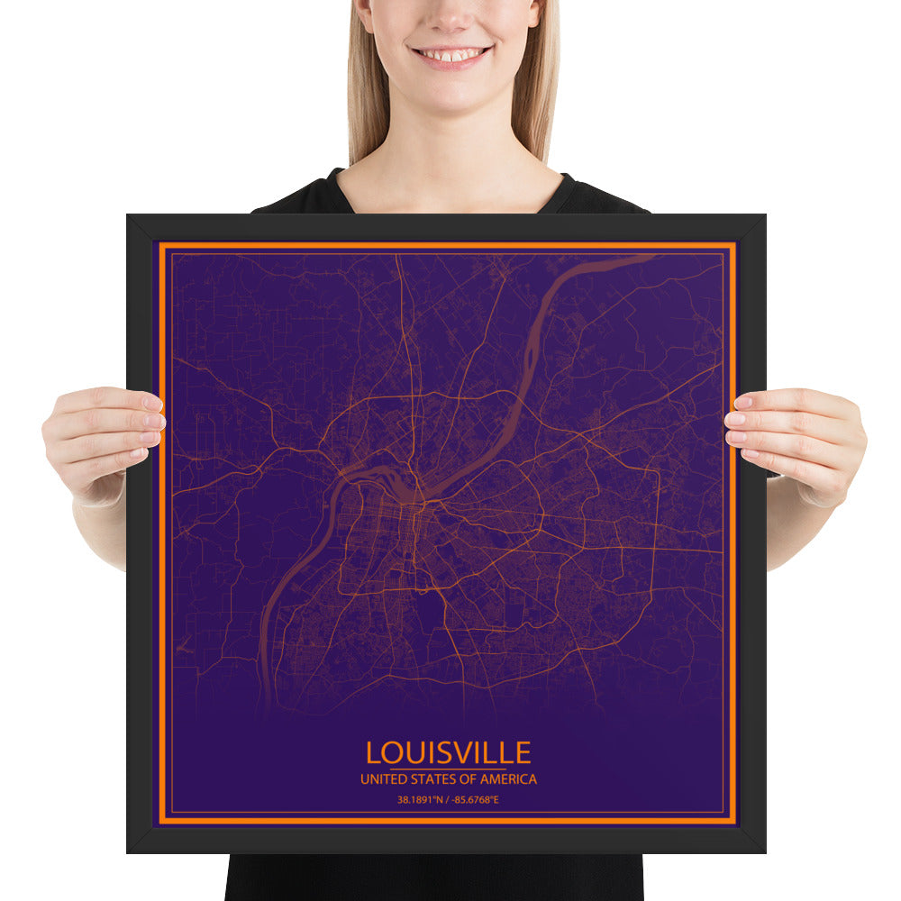 Louisville Purple and Orange Framed Map