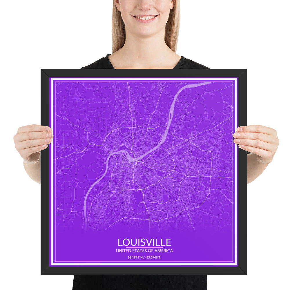 Louisville Purple and White Framed Map