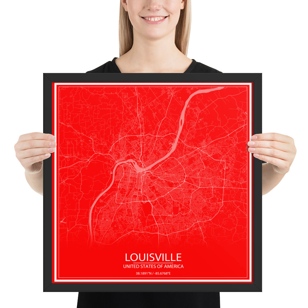 Louisville Red and White Framed Map