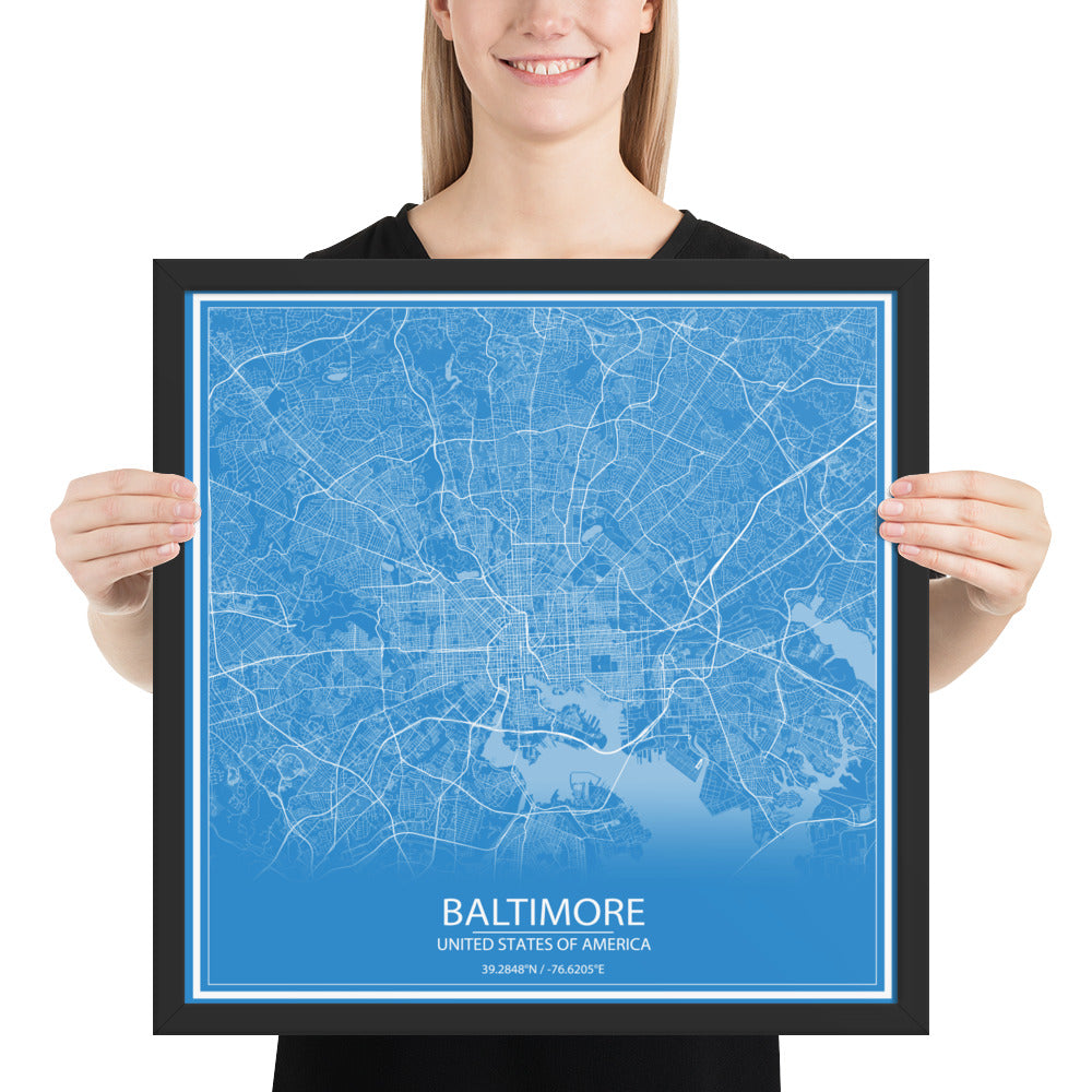 Baltimore Blue and White Framed Map