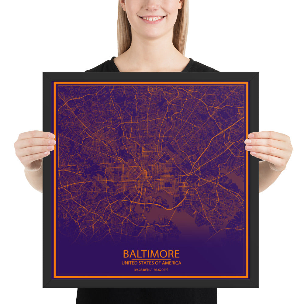 Baltimore Purple and Orange Framed Map