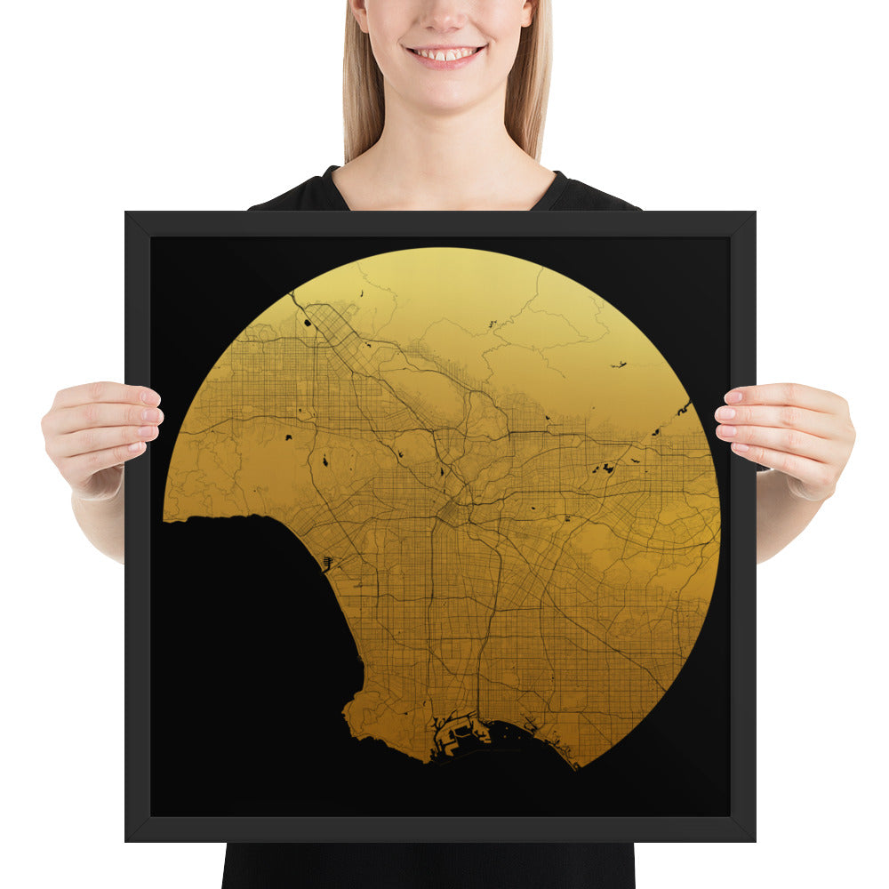 Los Angeles Gold on Black Framed Map