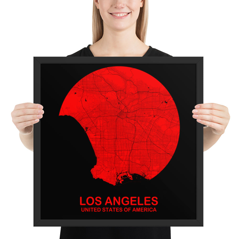 Los Angeles Circular Red Framed Map