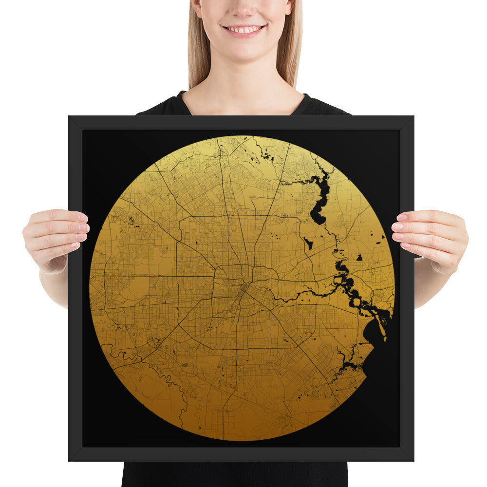 Houston Gold on Black Framed Map