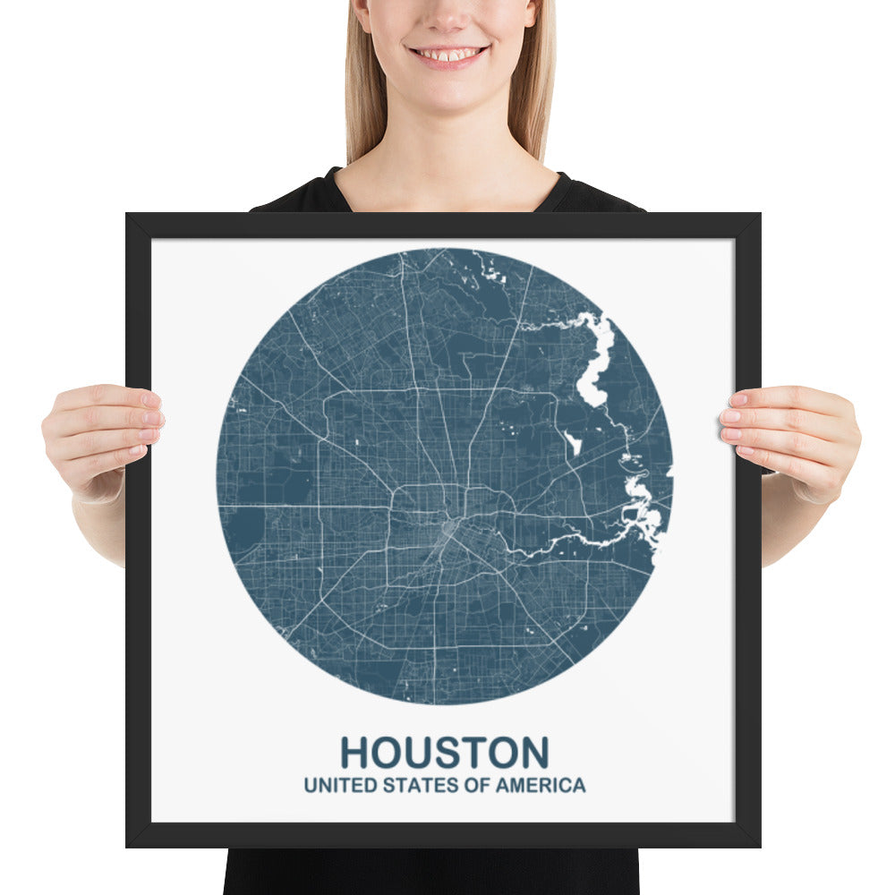 Houston Circular Blue Framed Map