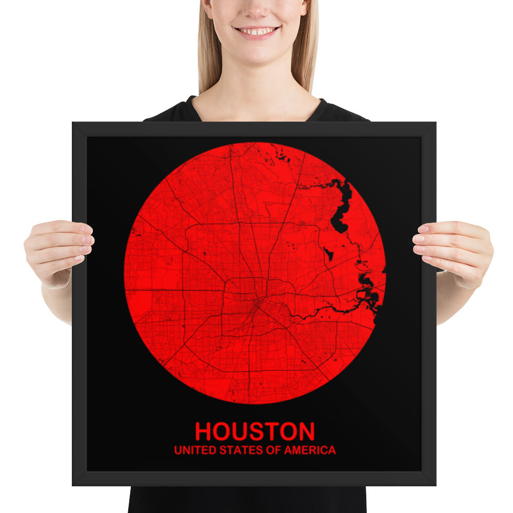 Houston Circular Red Framed Map