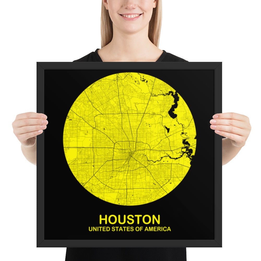 Houston Circular Yellow Framed Map