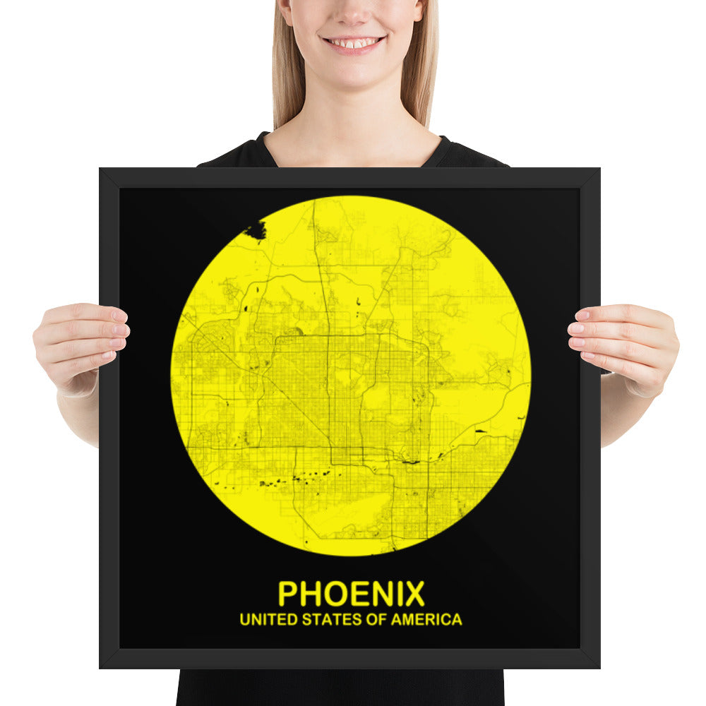 Phoenix Circular Yellow Framed Map