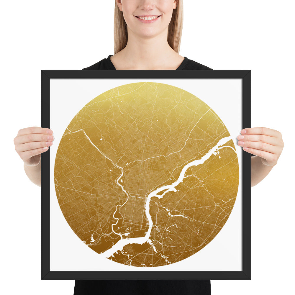 Philadelphia Gold on White Framed Map