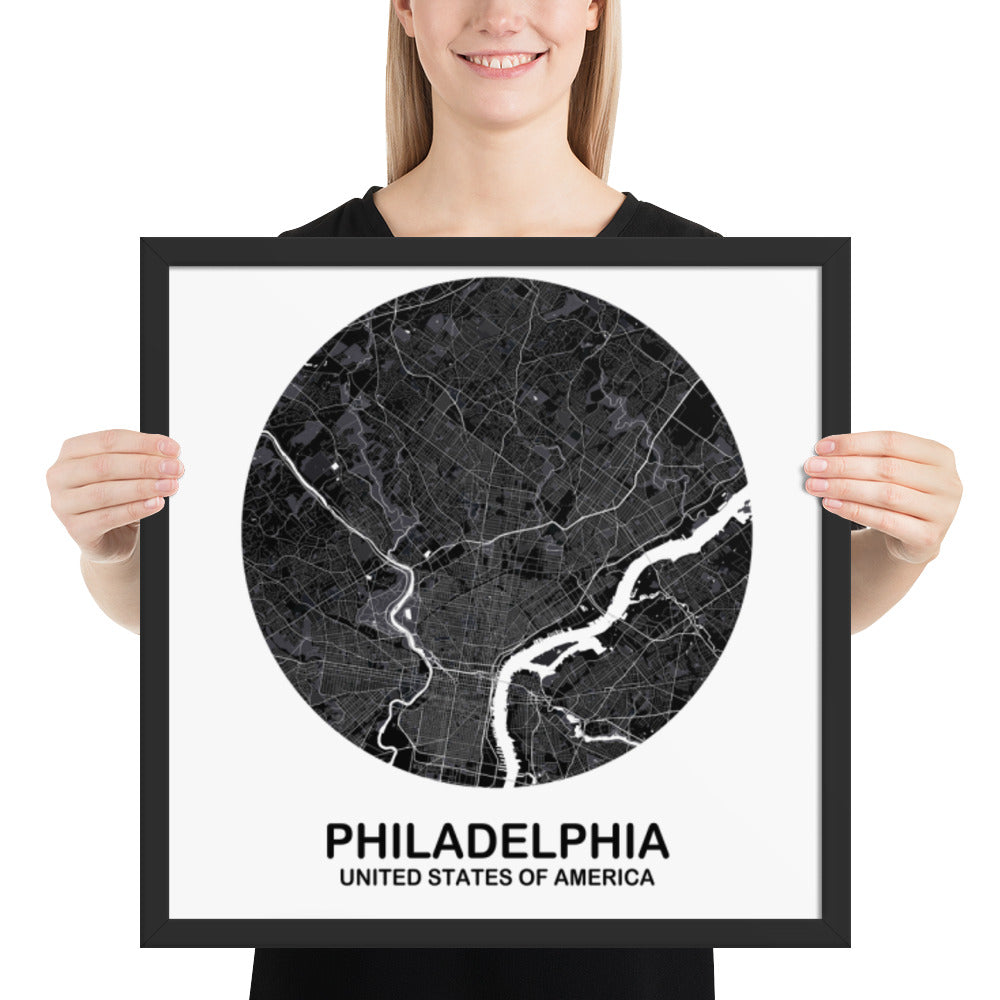 Philadelphia Circular Black Framed Map