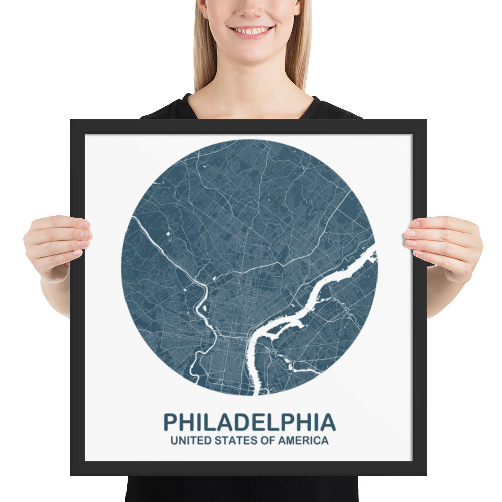 Philadelphia Circular Blue Framed Map