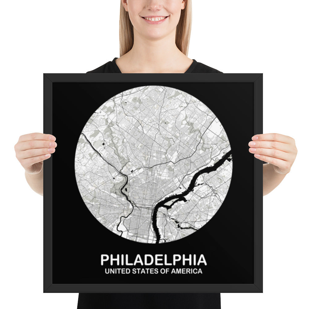 Philadelphia Circular White Framed Map