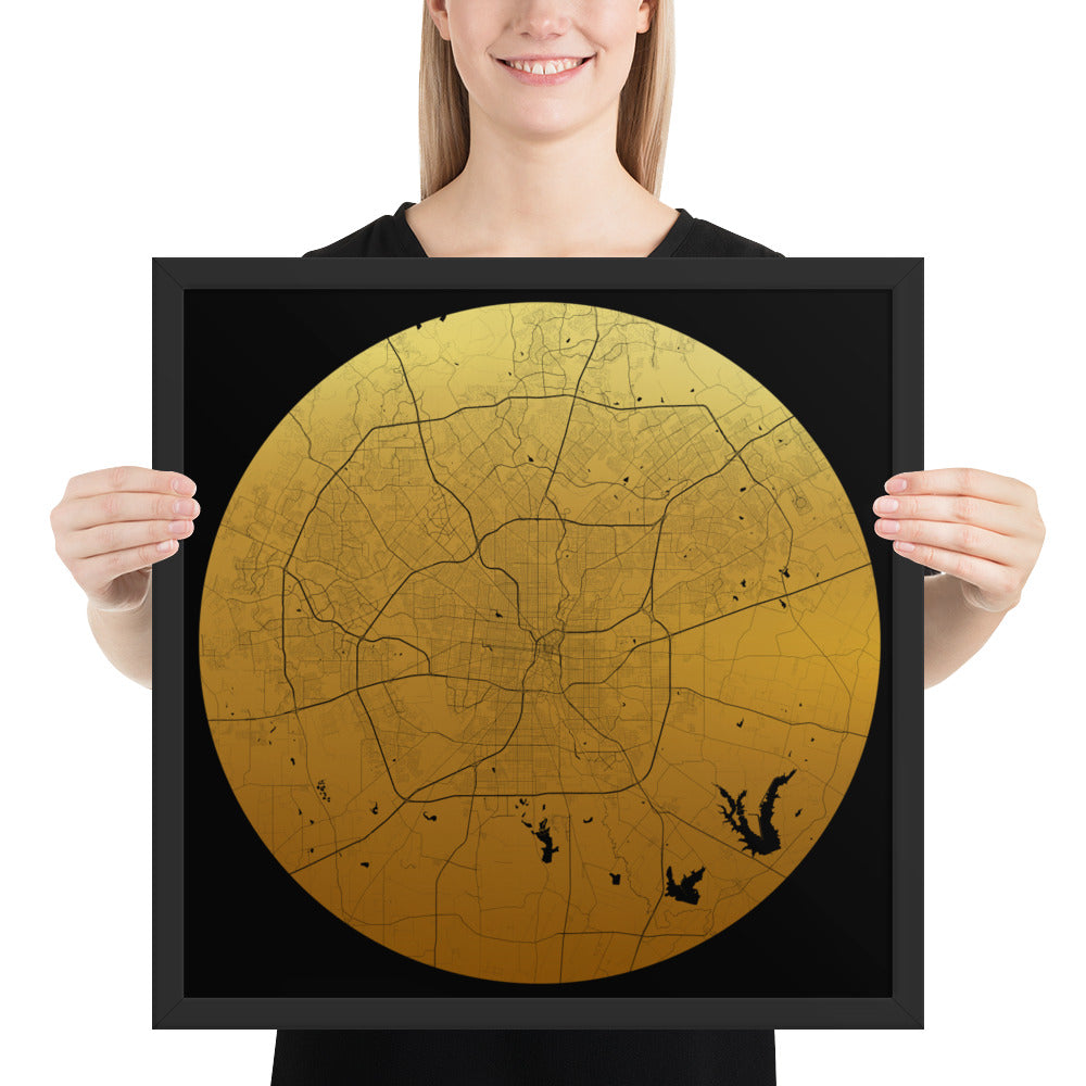 San Antonio Gold on Black Framed Map