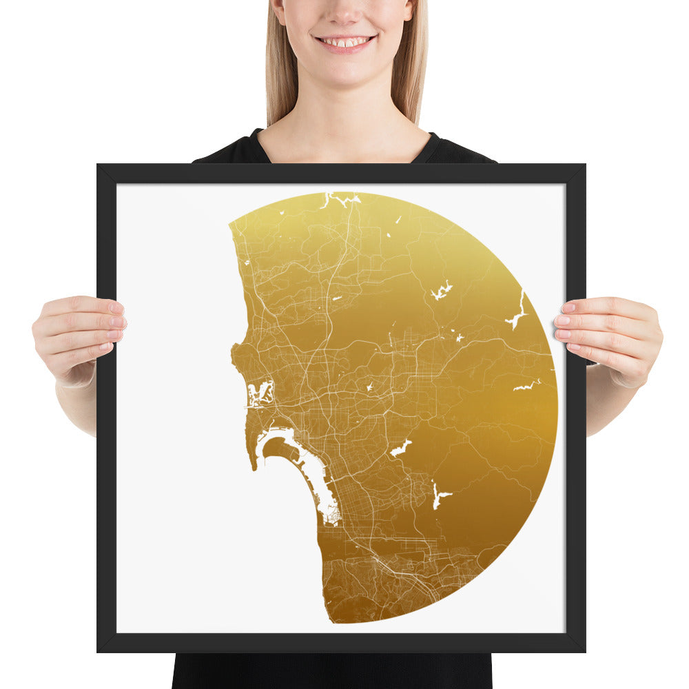 San Diego Gold on White Framed Map