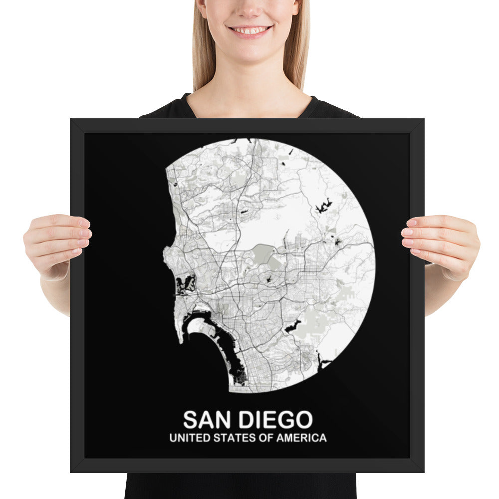 San Diego Circular White Framed Map