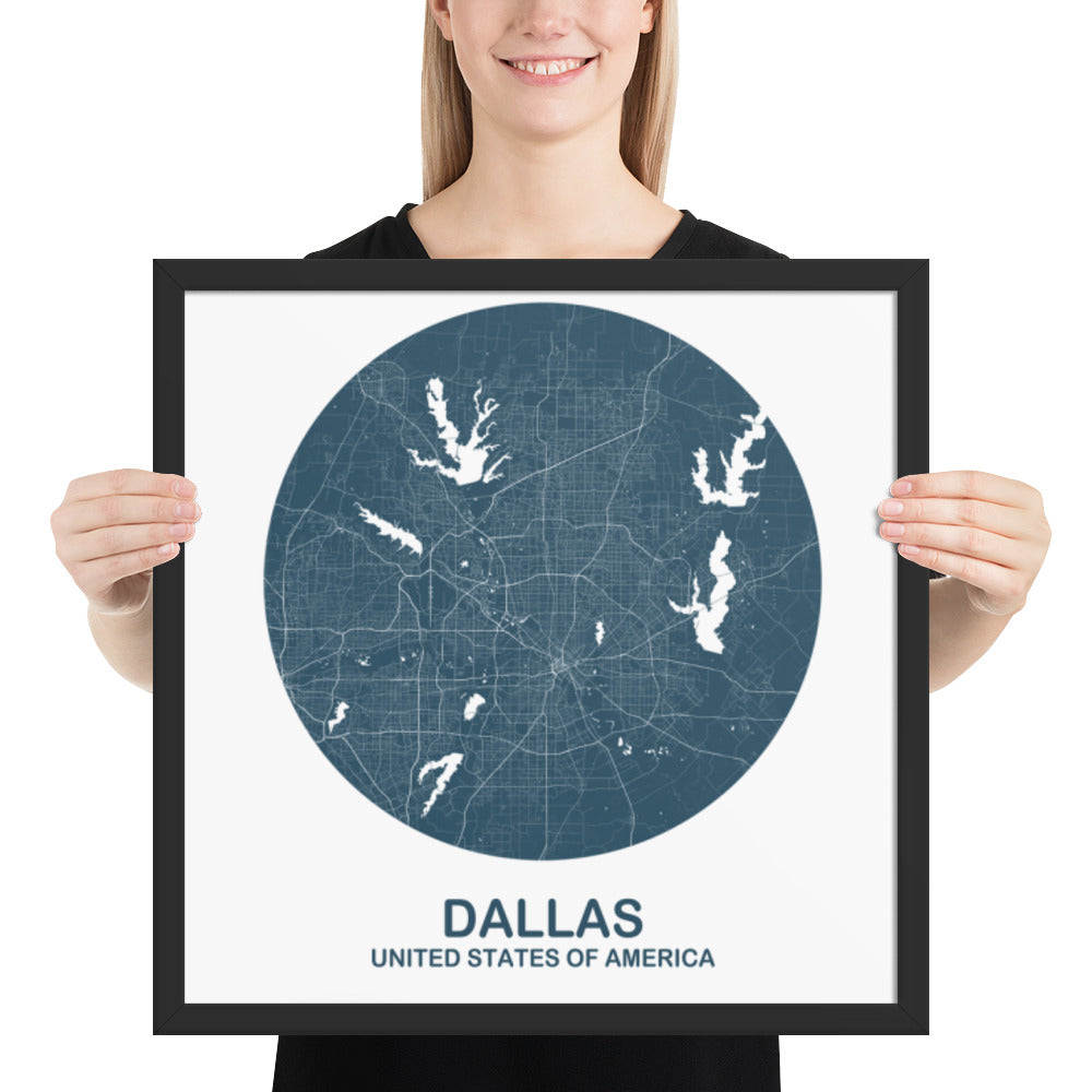 Dallas Circular Blue Framed Map