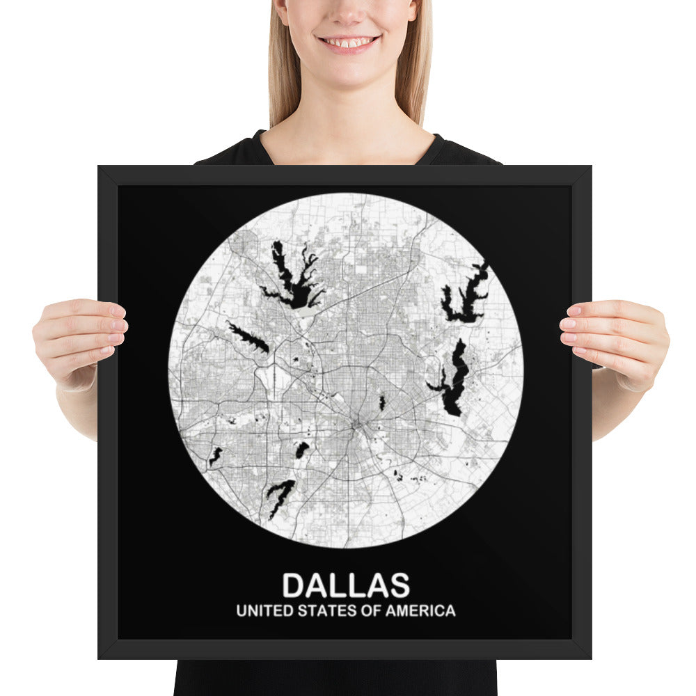 Dallas Circular White Framed Map