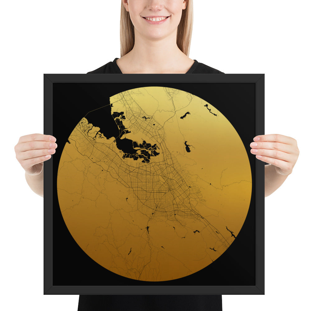 San Jose Gold on Black Framed Map