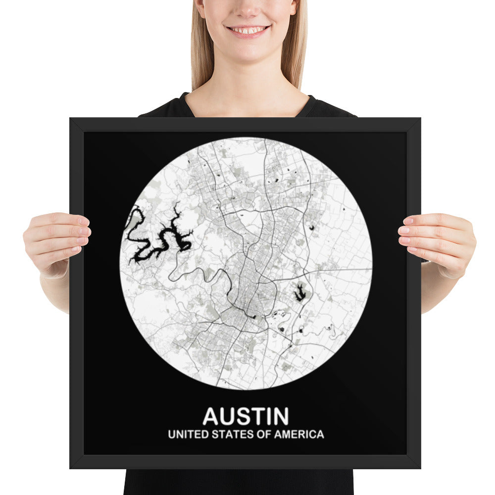 Austin Circular White Framed Map