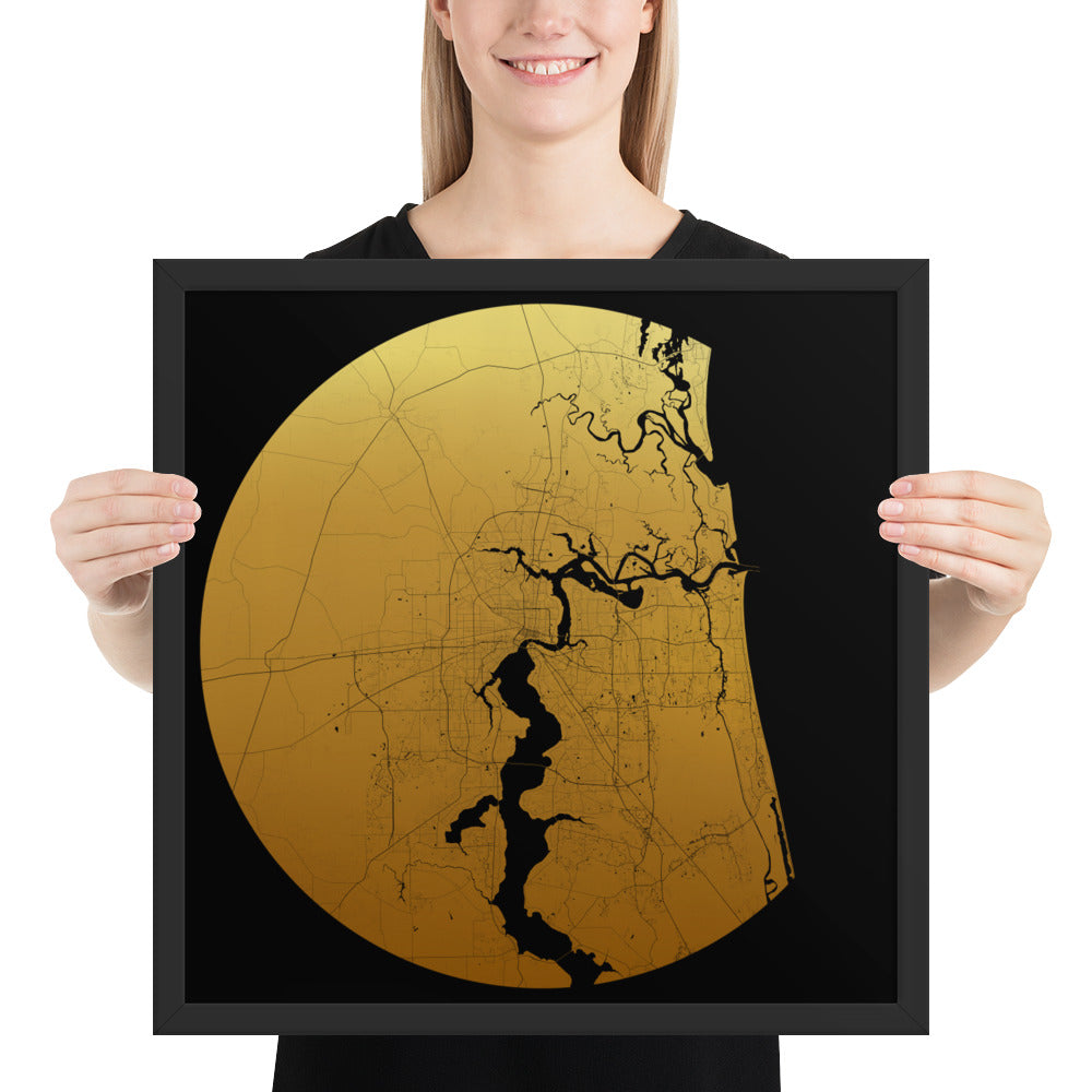 Jacksonville Gold on Black Framed Map