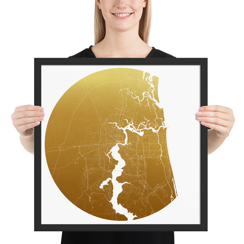 Jacksonville Gold on White Framed Map