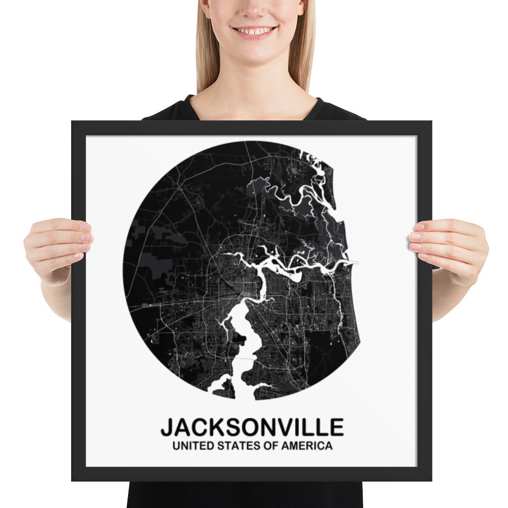 Jacksonville Circular Black Framed Map