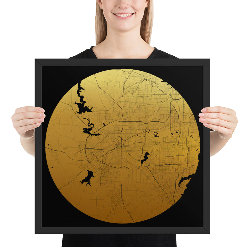 Fort Worth Gold on Black Framed Map