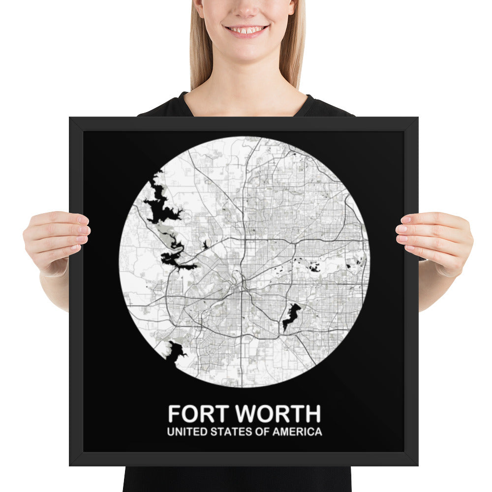 Fort Worth Circular White Framed Map