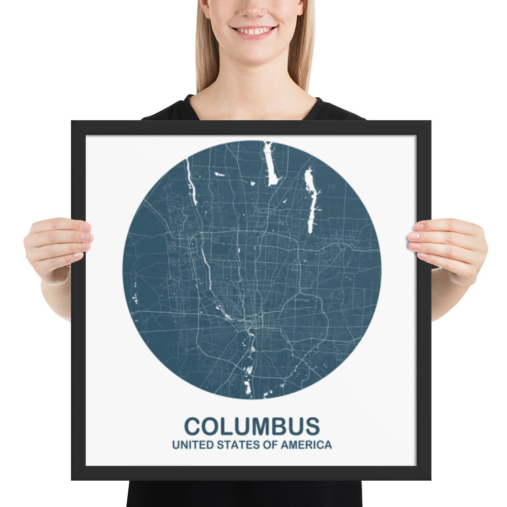 Columbus Circular Blue Framed Map