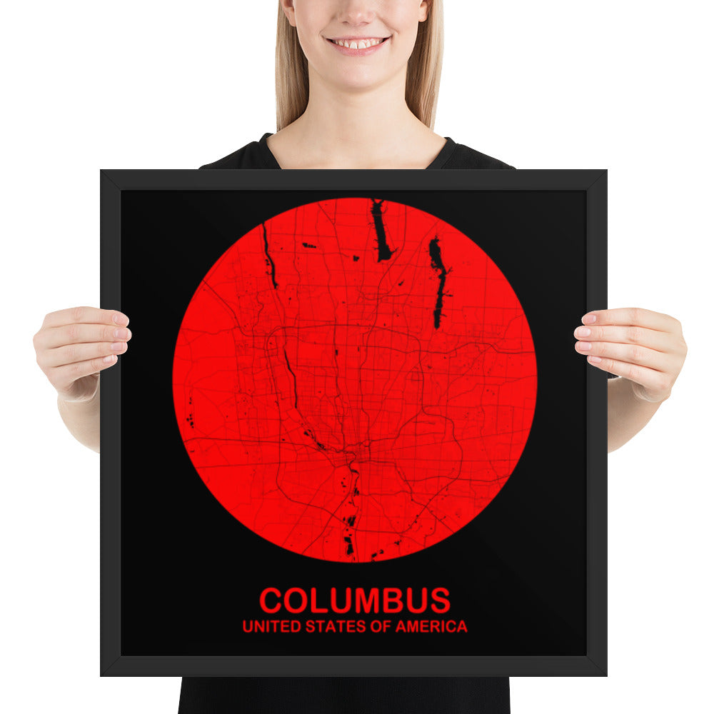 Columbus Circular Red Framed Map